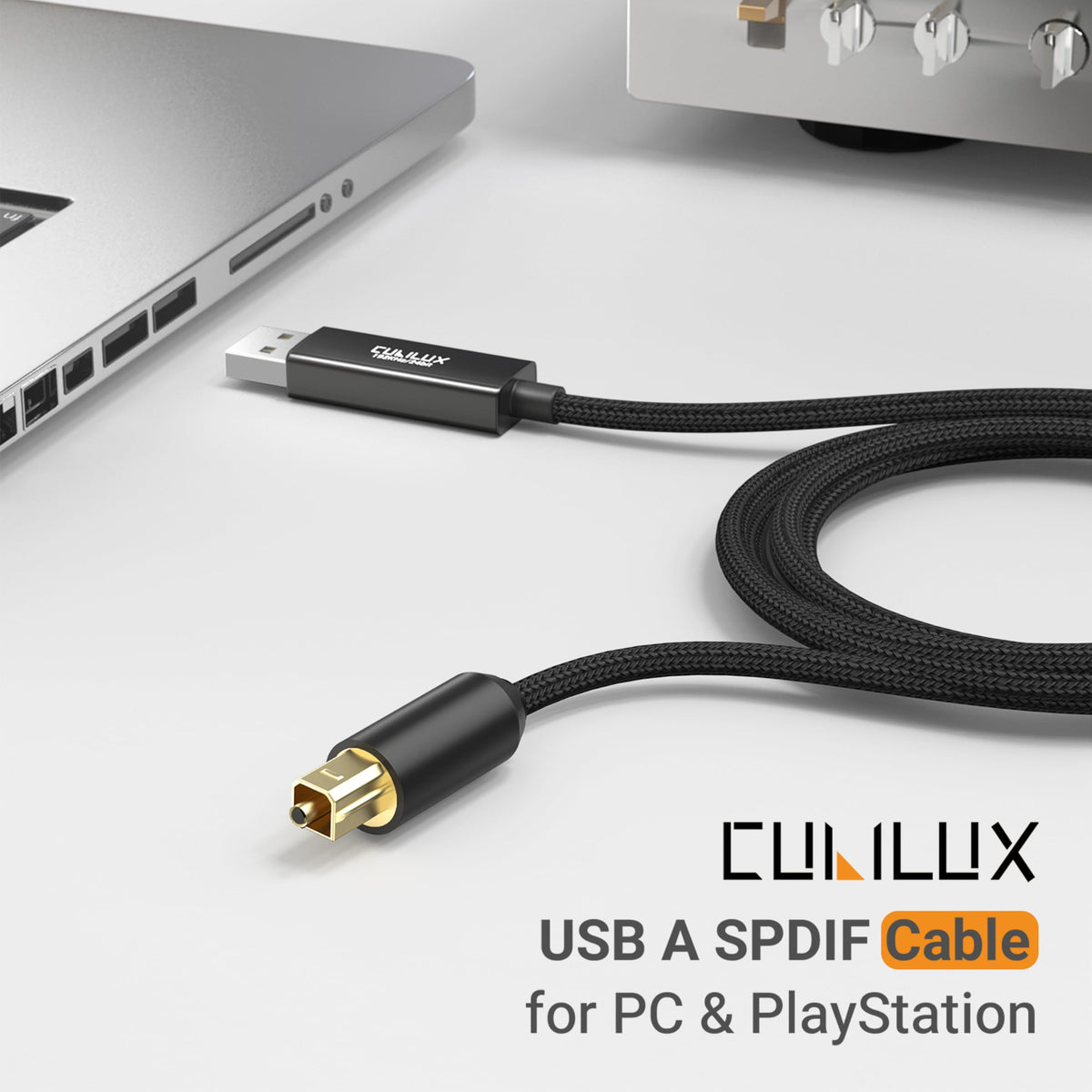 Cubilux USB-A to TOSLINK cable with braided jacket for durability