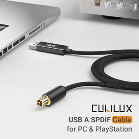 Cubilux USB-A to TOSLINK cable with braided jacket for durability