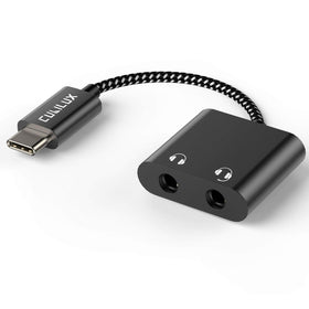 Cubilux USB-C audio splitter for two headphones enabling shared listening on the go.