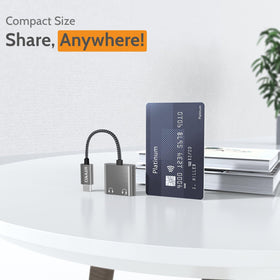 Cubilux USB-C dual 3.5mm splitter packaging highlights broad device compatibility