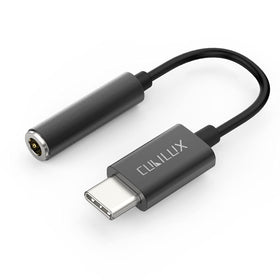 Cubilux USB-C headphone adapter front view for portable audio