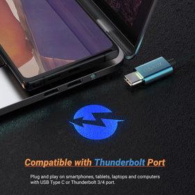 Cubilux USB-C Headphone Adapter in use for hands-free calls on the go.