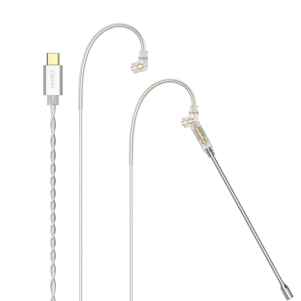 Cubilux USB-C 2-Pin IEM cable with boom mic for crisp voice capture during calls.