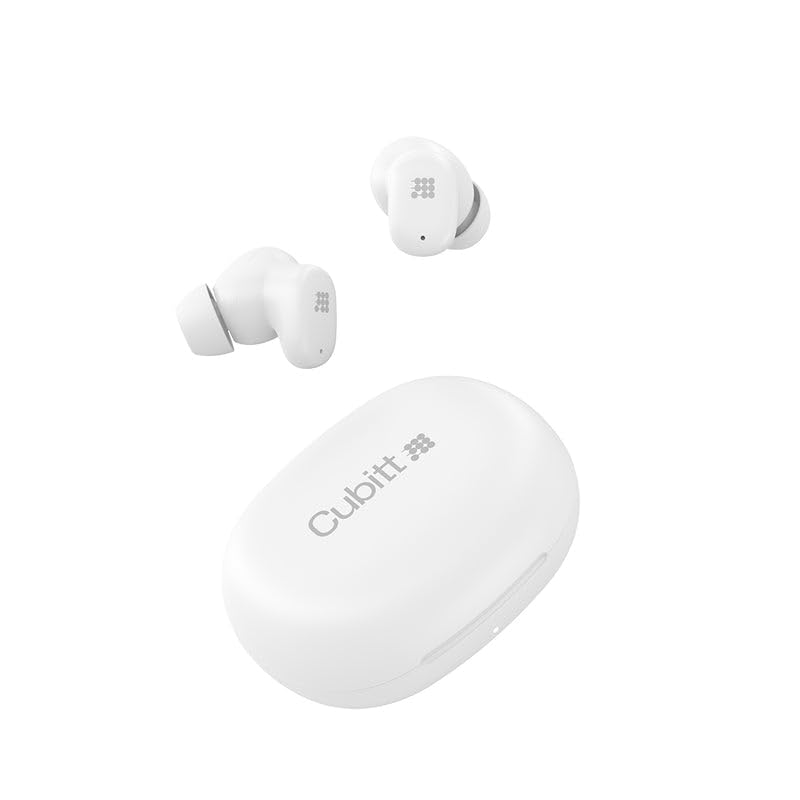 Cubitt Power Buds front packaging showing Snow White finish and compact case benefit