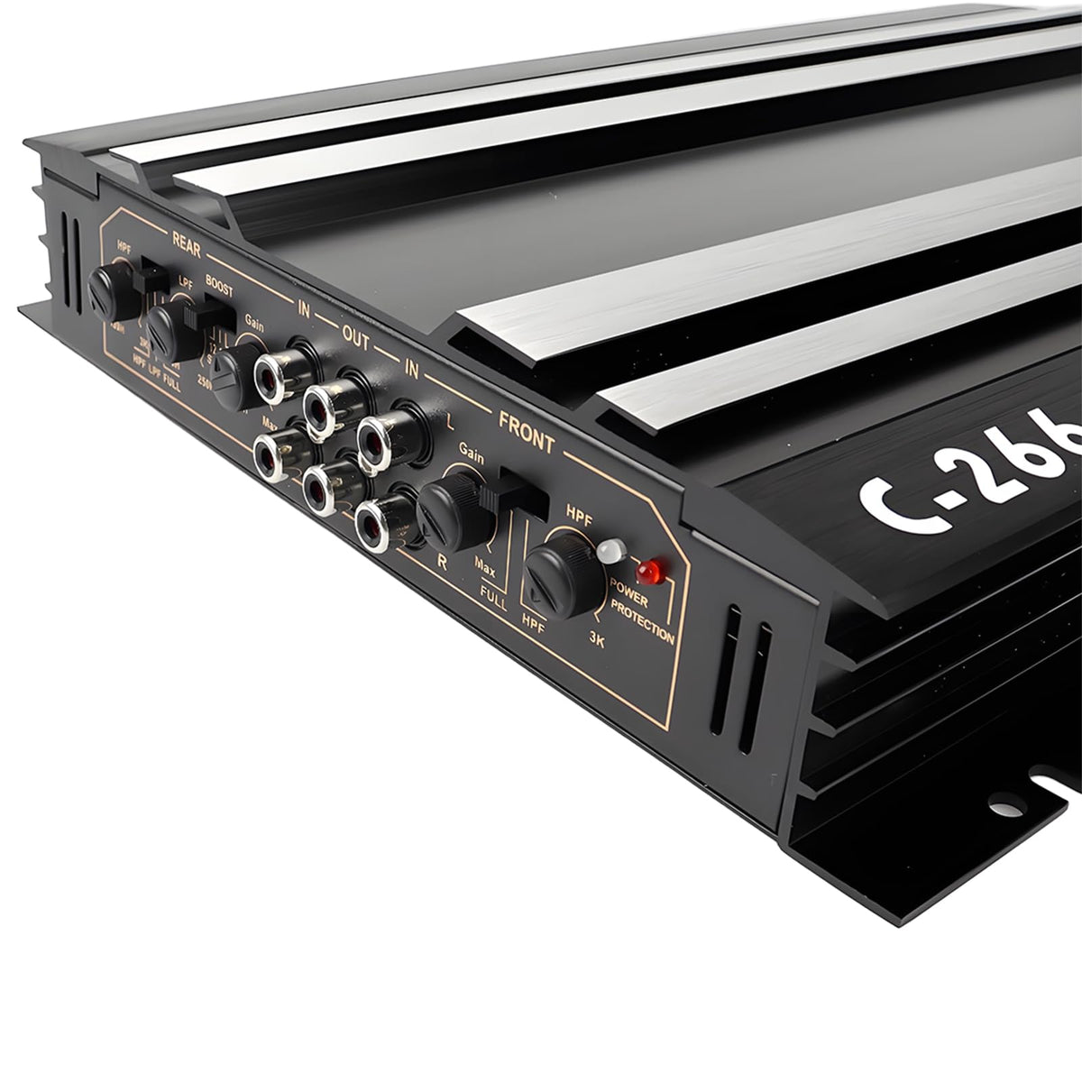 CUCNEXT car power amplifier 4-channel side profile reveals compact footprint for versatile installation