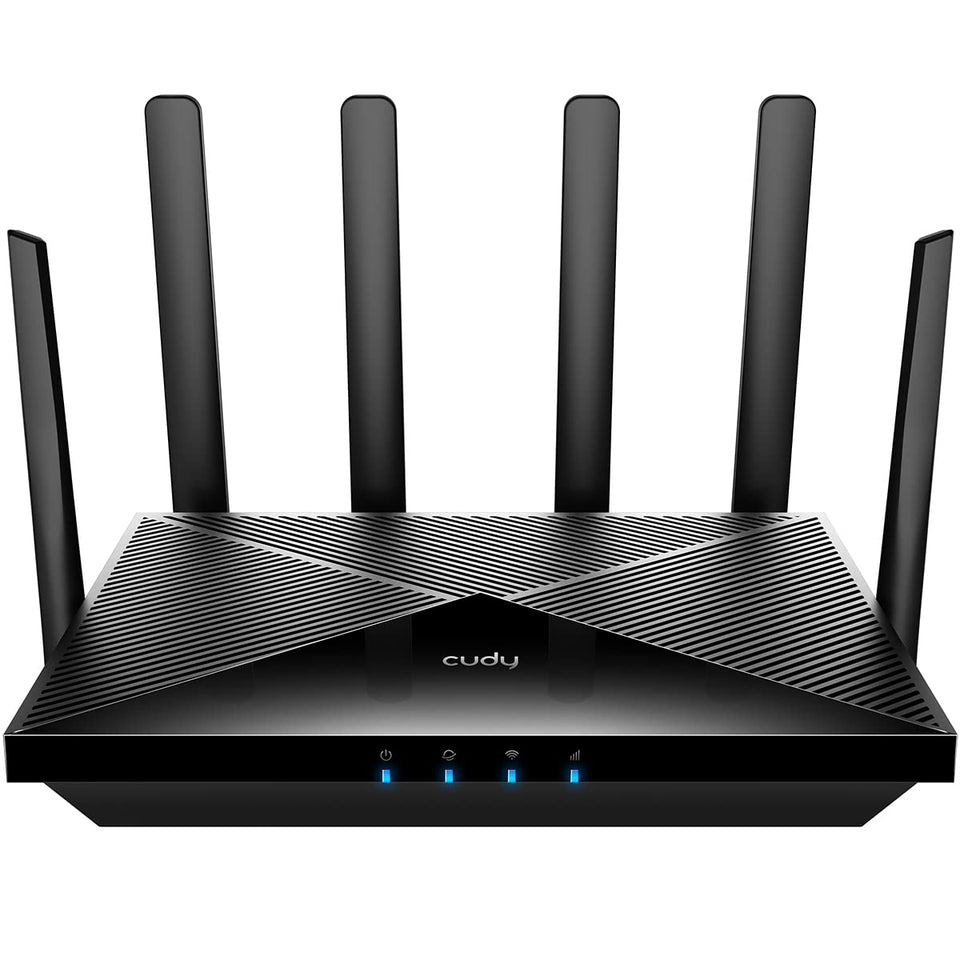 Cudy AX3000 5G router front view showing compact high‑performance design for home use.