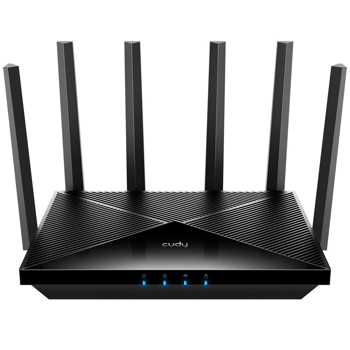 Cudy BE6500 router front view with LEDs showcasing WiFi 7 speed