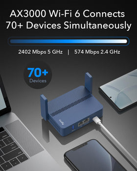 Cudy TR3000 side profile in a pocket showing travel portability benefit