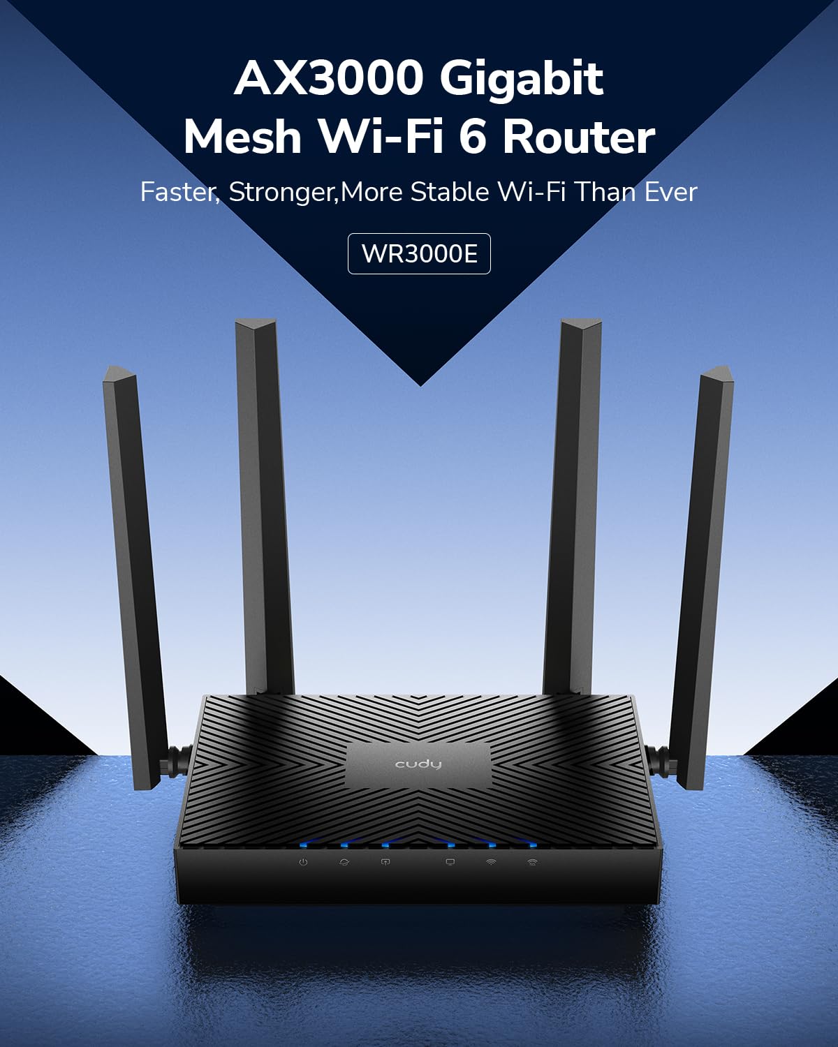 Cudy WR3000E rear ports close‑up with gigabit Ethernet and WAN port for stable wired speed