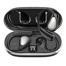 CuiSuto Open Ear Buds with LED case display showing battery level for easy charging.