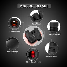 Culture Gifts 8x25 binoculars 21mm eyepieces deliver high resolution images