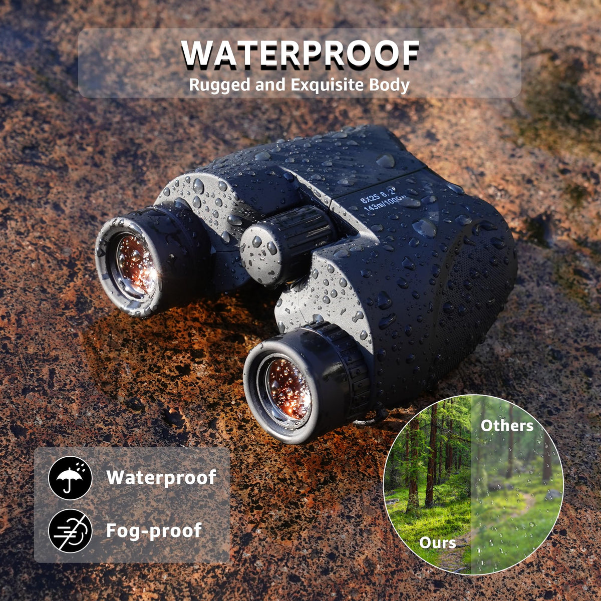 Culture Gifts 8x25 binoculars includes neck strap and pouch for travel convenience