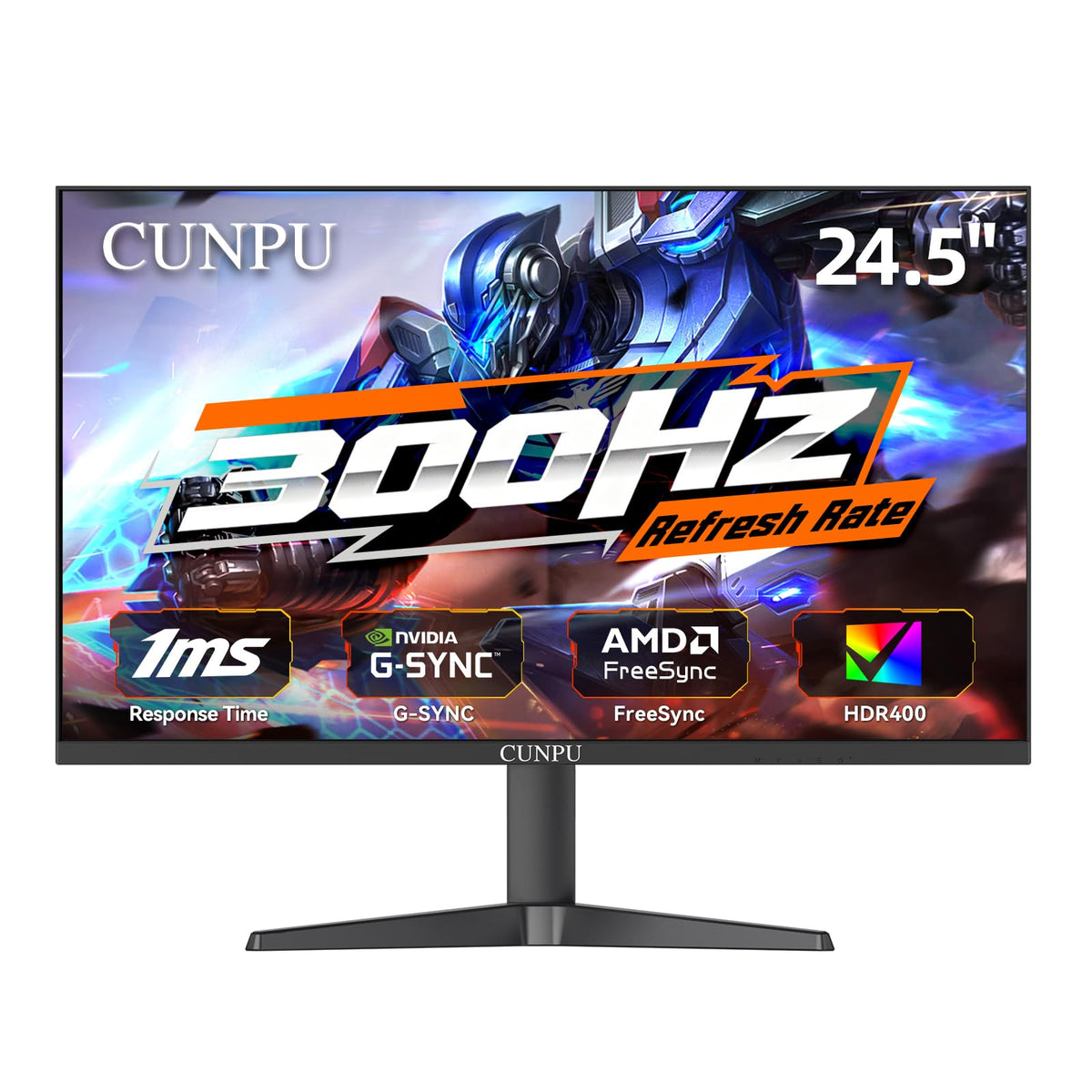 CUNPU 24.5-inch monitor front view for crisp 1080p FPS clarity.