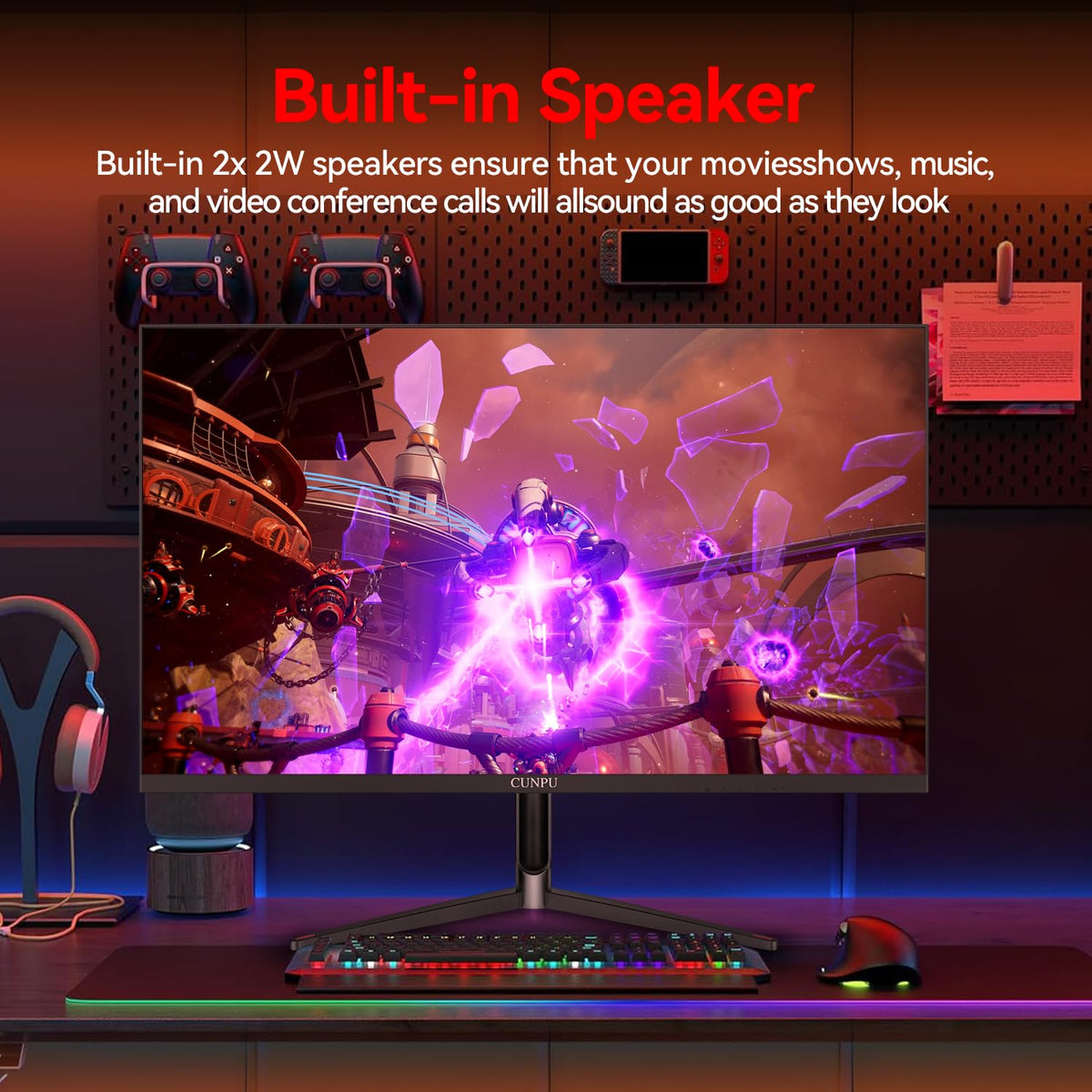 CUNPU multiple connectivity ports for PC, laptop, consoles, and speakers.