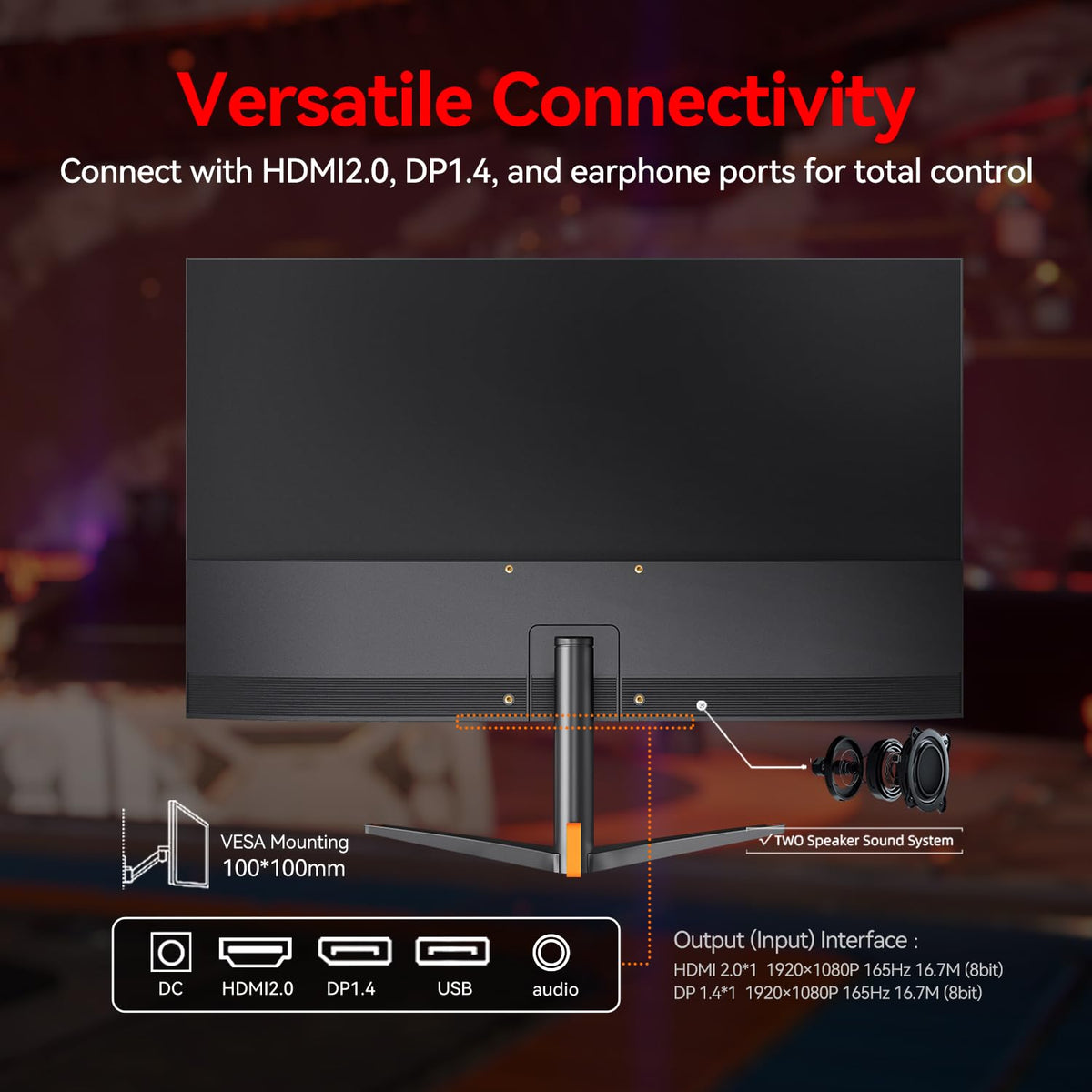 CUNPU 100x100mm VESA compatibility for easy wall or arm mounting.