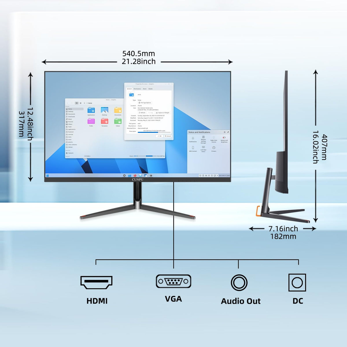 CUNPU 24-inch touchscreen monitor VESA compatibility for flexible mounting