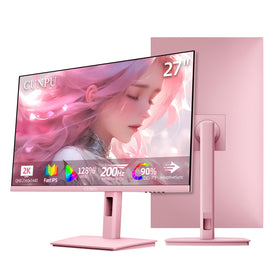 CUNPU 27-inch pastel pink monitor front view for immersive gaming visuals