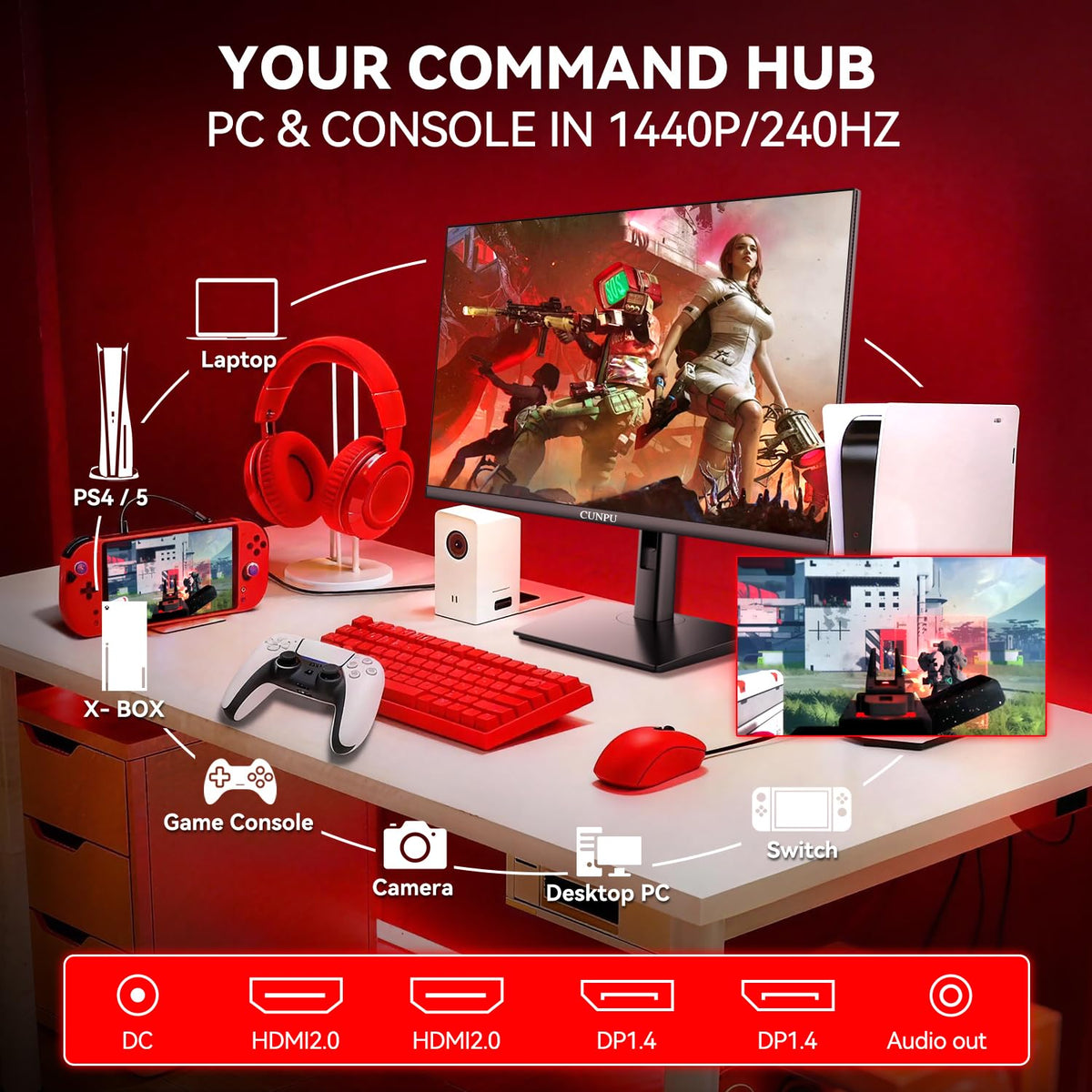 CUNPU 27-inch monitor tilt and swivel for flexible viewing angles.