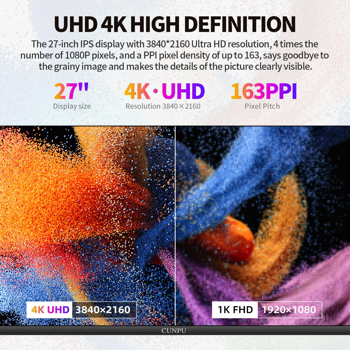 CUNPU 27-inch 4K monitor with PIP and PBP for side-by-side work.