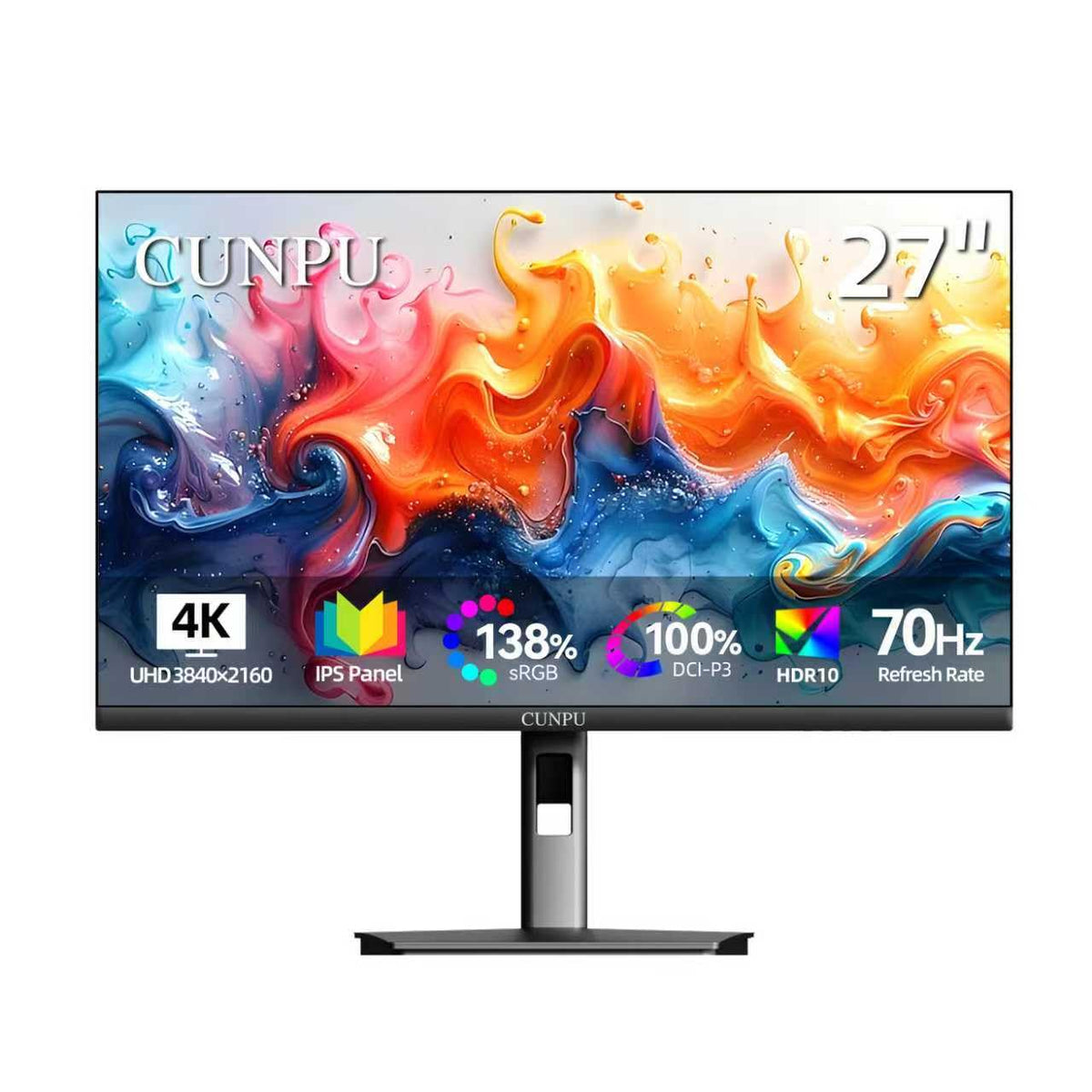 CUNPU 27-inch 4K monitor ultra-slim bezel for immersive editing and color accuracy.