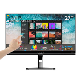 CUNPU 27-inch touchscreen monitor front view showing vibrant 1080p clarity.