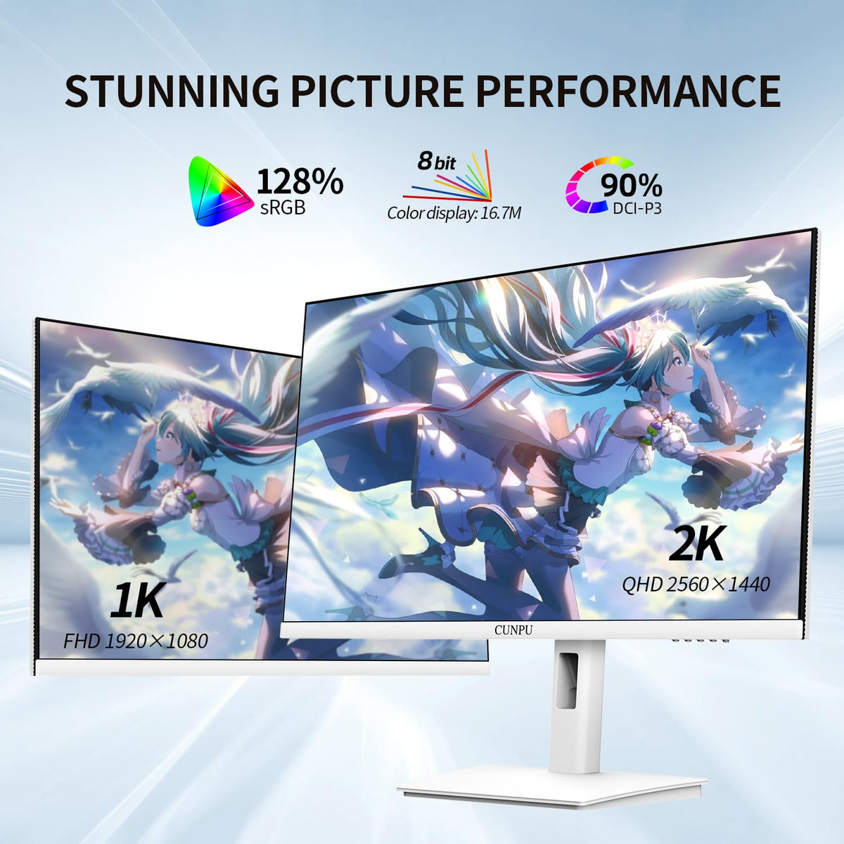 CUNPU monitor demonstrates tilt and rotate range for versatile setup