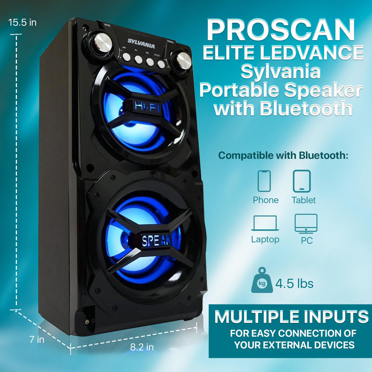 Curtis LEDVANCE Sylvania speaker back ports for easy Bluetooth and aux connections
