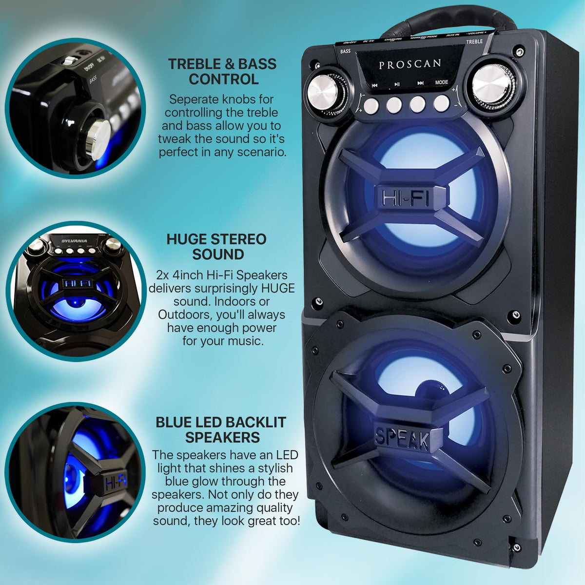 Curtis LEDVANCE Sylvania speaker on workshop bench with USB charging
