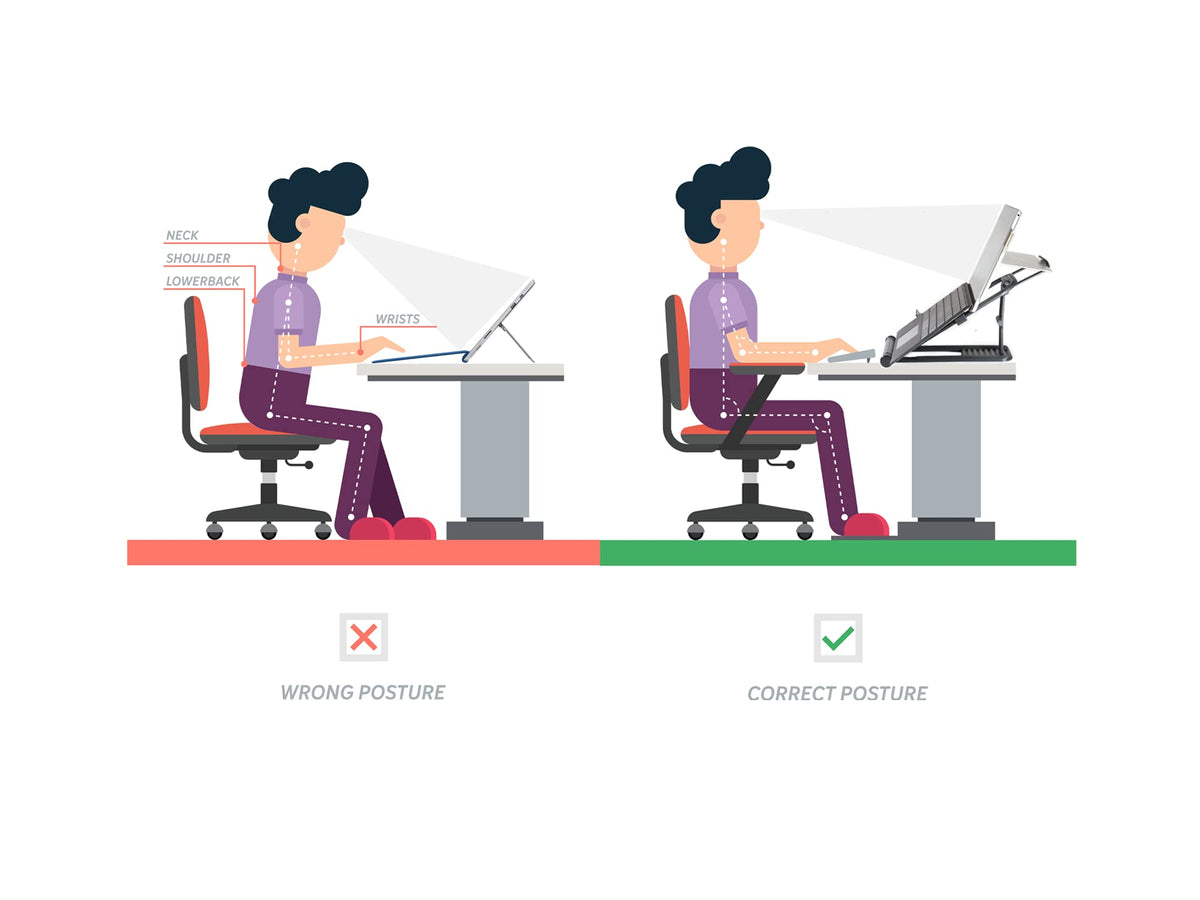CUTTING EDGE INDUSTRIES Easy lift improves neck-friendly posture during remote work.