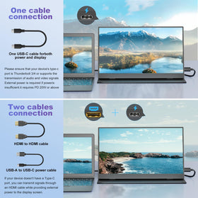 CUIUIC monitor connected via USB-C and mini HDMI for versatile devices