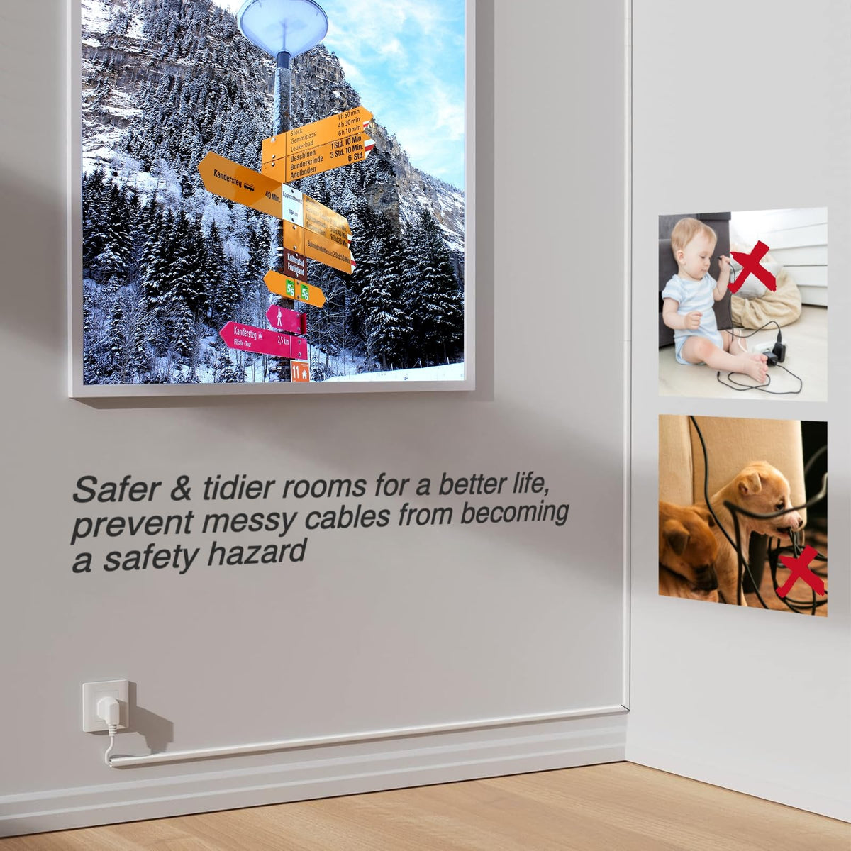 Cuttable and paintable cuysfead cord hider blends with home decor.