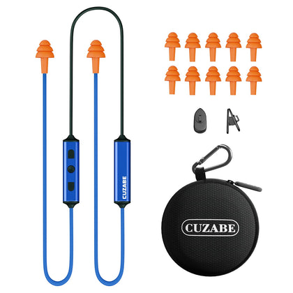 Cuzabe front packaging showing earbuds and benefits for jobsite safety