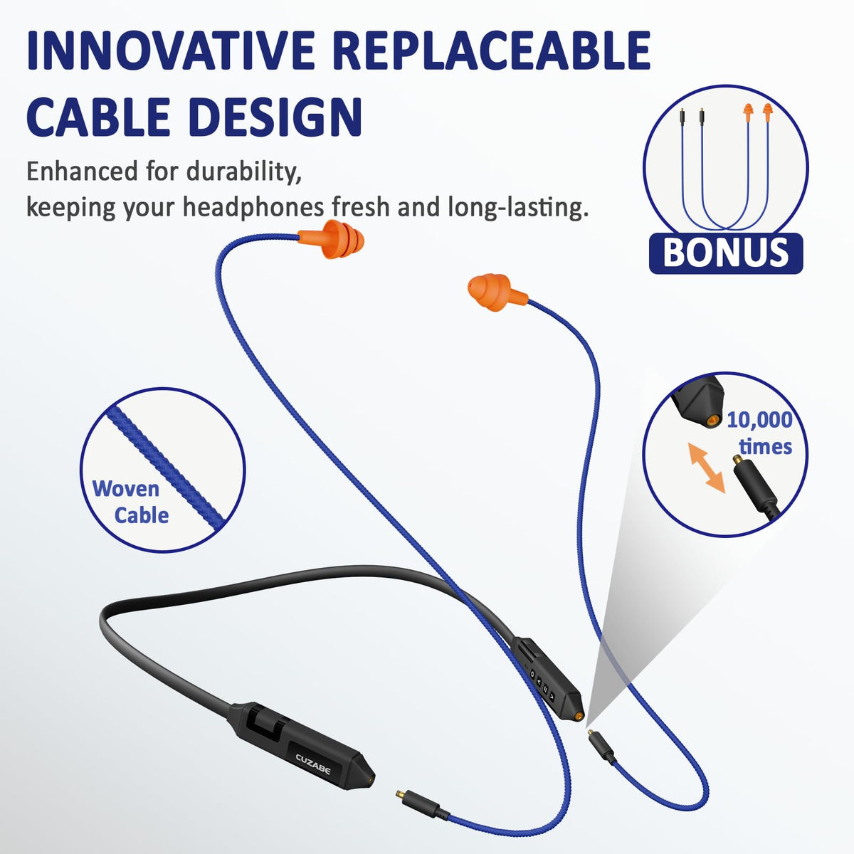 Cuzabe earbuds in use at a construction site providing hearing protection