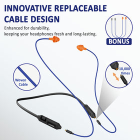 Cuzabe earbuds in use at a construction site providing hearing protection