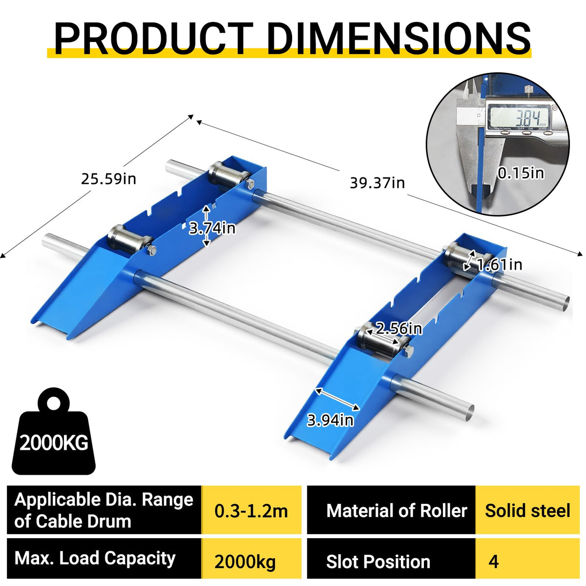 CWTRLPC Cable Drum Roller front view emphasizes sturdy frame for demanding setups.