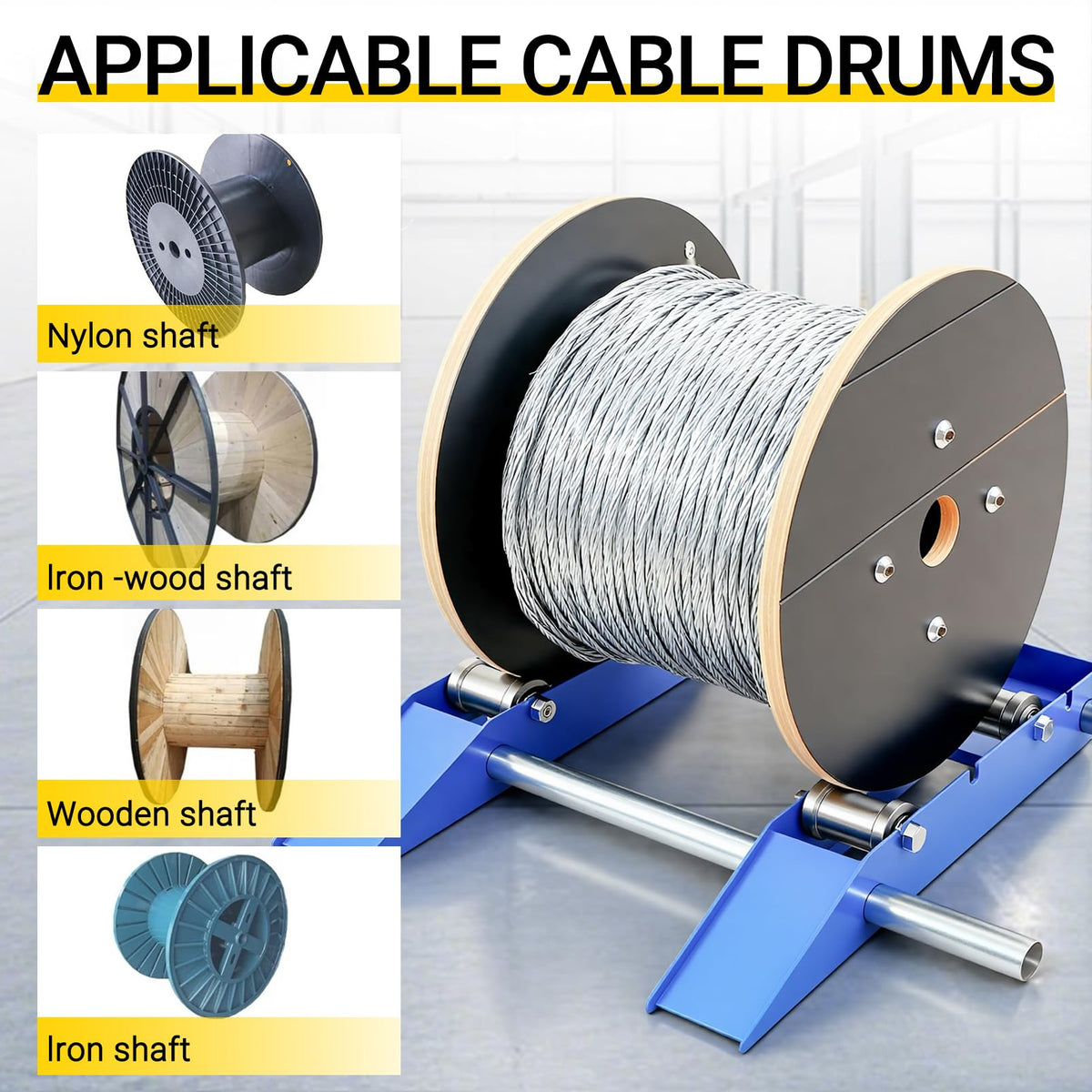 CWTRLPC Cable Drum Roller load capacity communicates 2-ton capability for bulk reels.