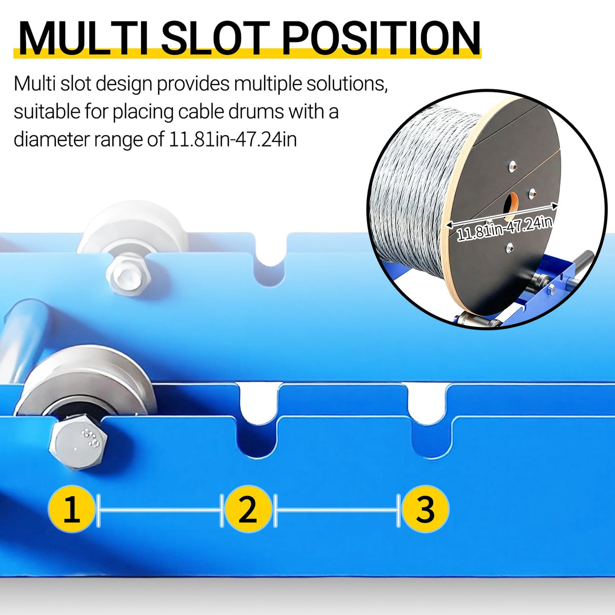 CWTRLPC Cable Drum Roller reel-setup demonstrates easy reel mounting and adjustment.