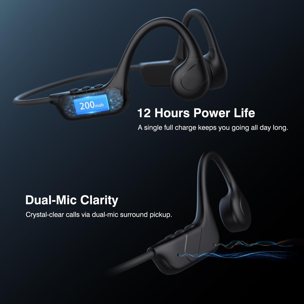 CXK bone-conduction headphones provide 12 hours of playback on a single charge