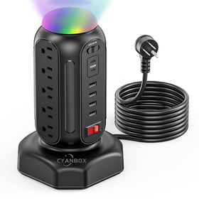 CYAN BOX 21-in-1 tower power strip keeps devices organized on your desk.
