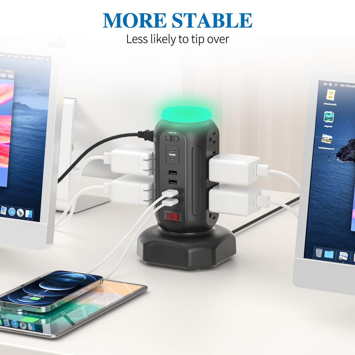 CYAN BOX anti-slip base keeps the tower stable on surfaces.
