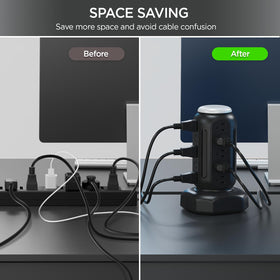 CYAN BOX USB ports closeup showing smart charging that speeds phone and tablet charging