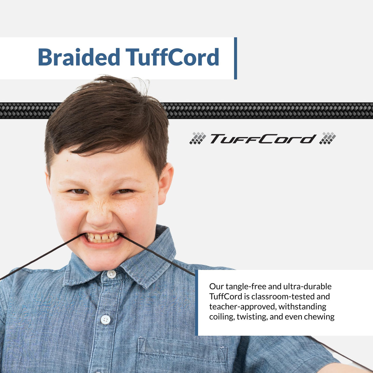 Cyber Acoustics ACM-6005C tangle-free TuffCord cable ideal for classrooms.