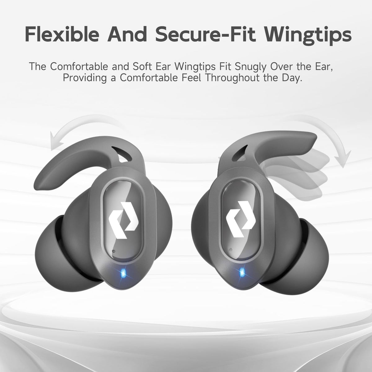 CYBERDOT earbuds with LED power display showing battery status during use