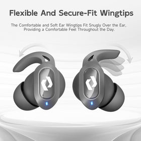 CYBERDOT earbuds with LED power display showing battery status during use