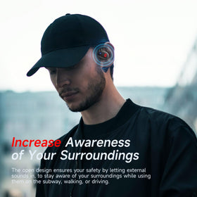 CYBERDOT Open Ear Headphones worn outdoors highlighting ambient sound awareness