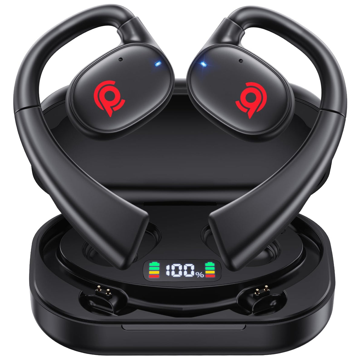 CYBERDOT Open Ear Headphones case showing USB-C charging status for easy power management