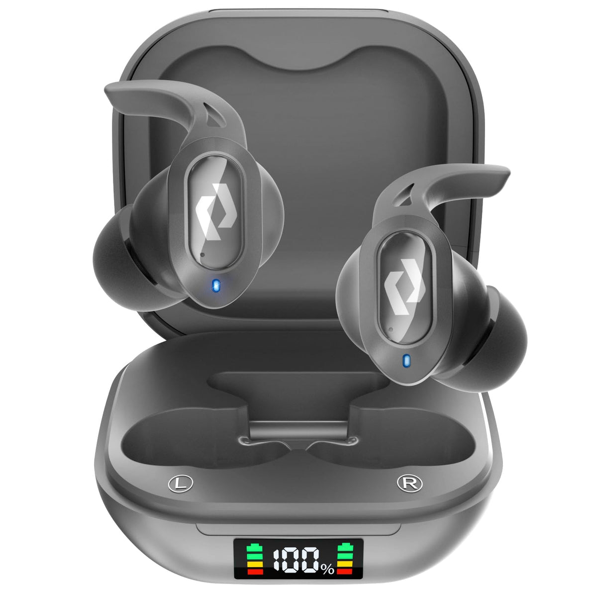 CYBERDOT wireless earbuds in compact charging case with LED power display for quick checks