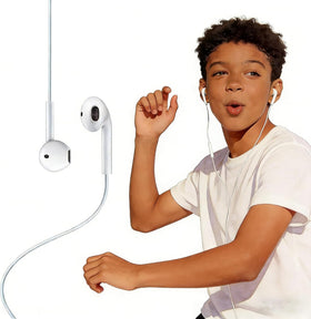 CYBERDRIVE USB-C earphones with microphone closeup, clear calls for meetings
