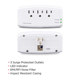 CyberPower CSB300W label and specs image highlighting model information and safety listing benefits