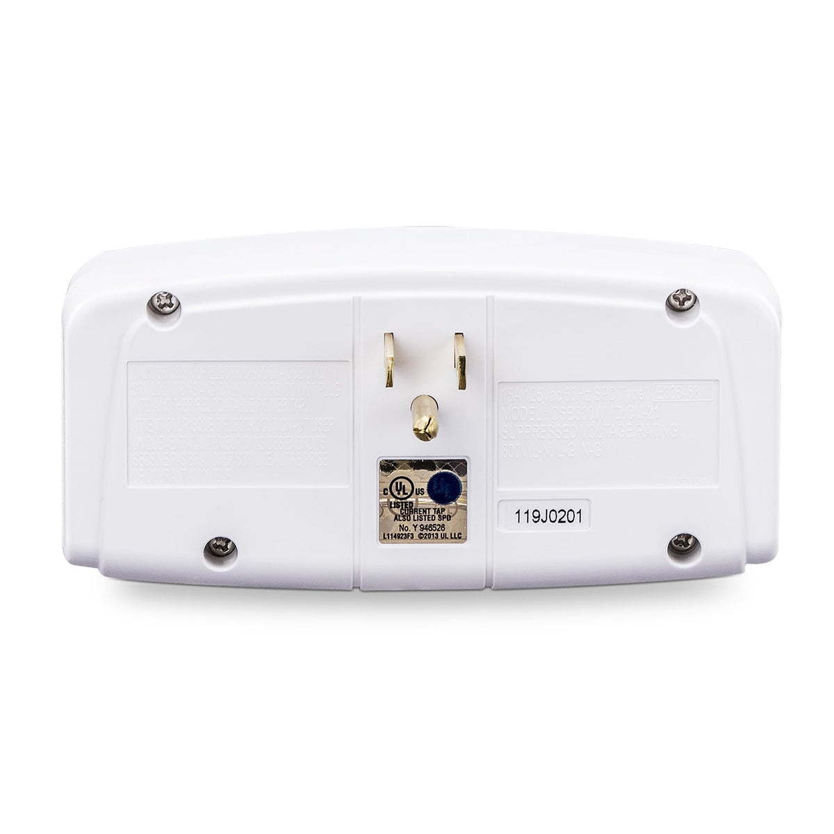CyberPower CSB300W LED indicators closeup showing brand indicators for grounding and protection